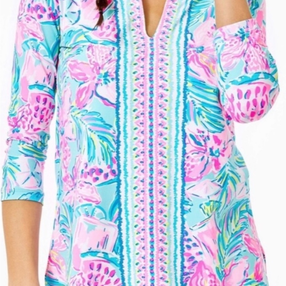 Lilly Pulitzer NWT bright pink chilly Lilly tunic blue Ibiza